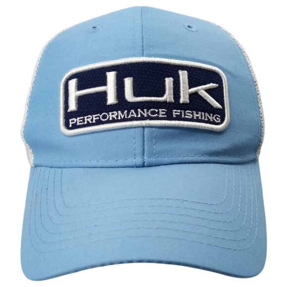 Huk  Blue Logo Snap Back Baseball Trucker Hat One Size Adjustable Fishing White - Picture 1 of 8